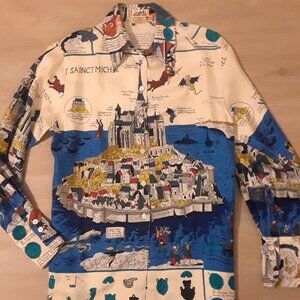 Hermes logo Mont Sainct Michel silk blouse--EXTREMELY RARE